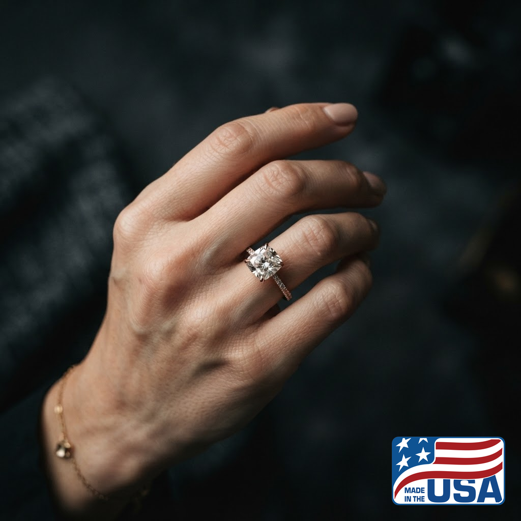 Seraphina Pave Engagement Ring | Cushion Moissanite, 14k Rose Gold | EverLumina