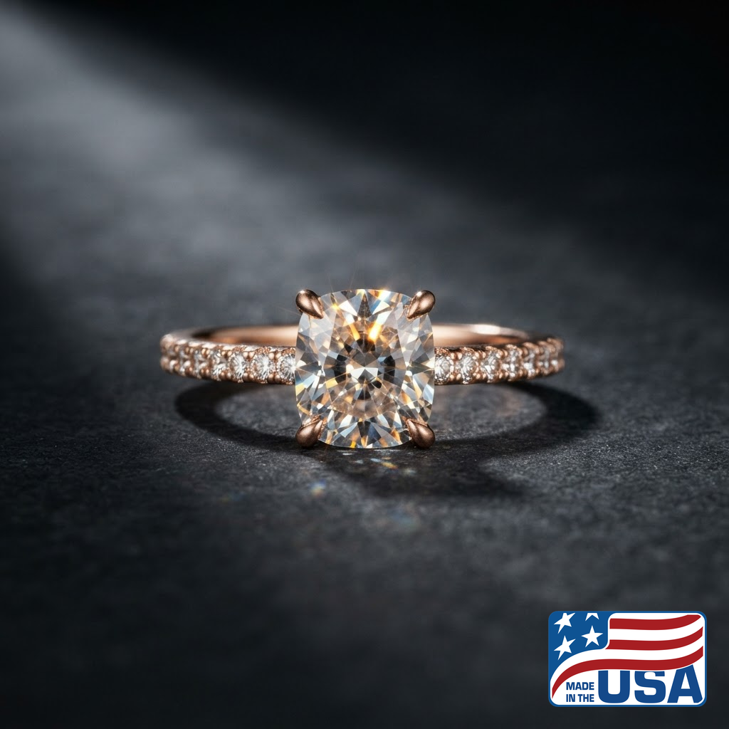 Seraphina Pave Engagement Ring | Cushion Moissanite, 14k Rose Gold | EverLumina