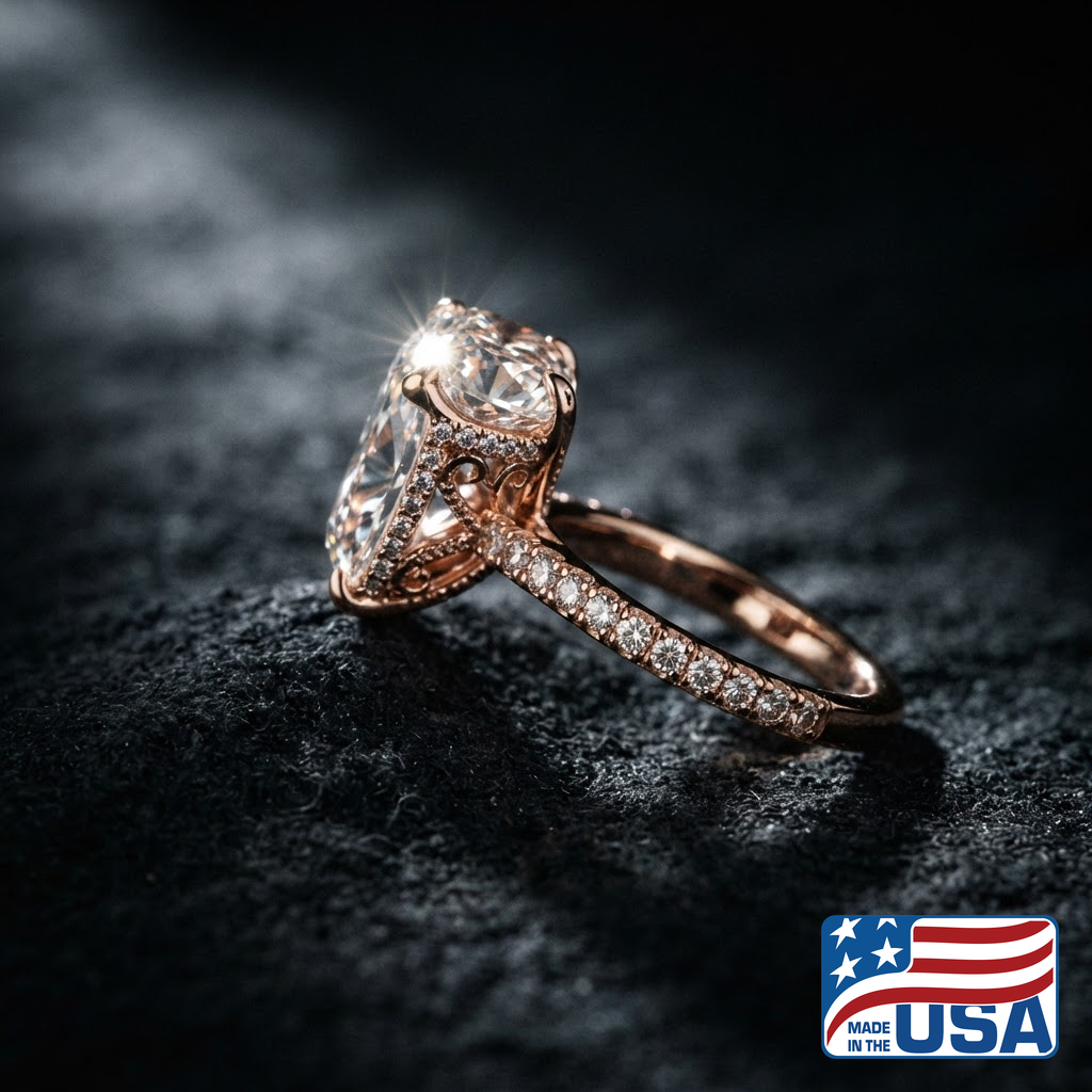 Seraphina Pave Engagement Ring | Cushion Moissanite, 14k Rose Gold | EverLumina