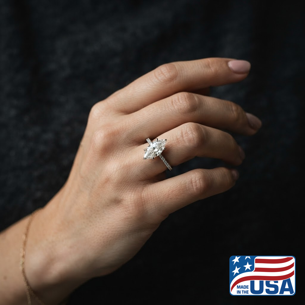 Violet Solitaire Engagement Ring | Marquise Lab-Grown Diamond, 18k White Gold | EverLumina