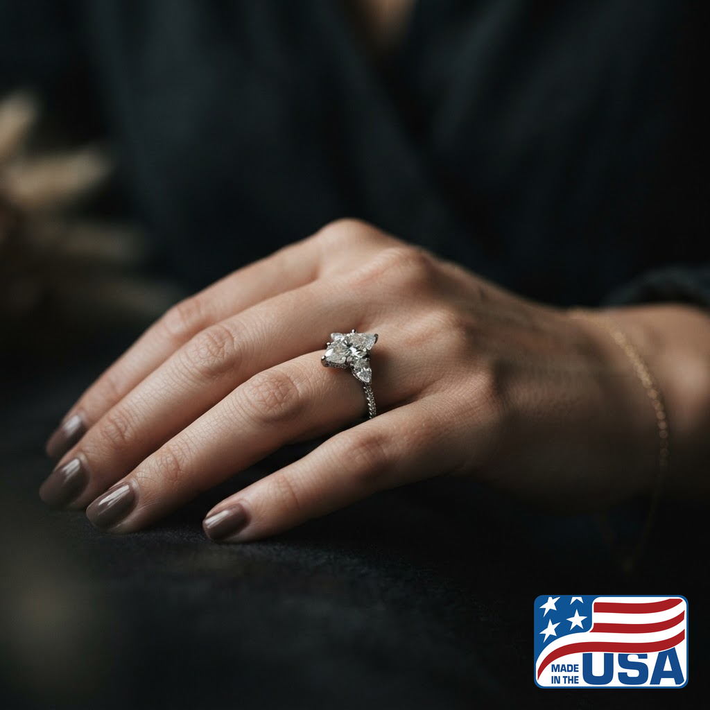 Vivienne Three-Stone Engagement Ring | Pear Moissanite, Platinum | EverLumina