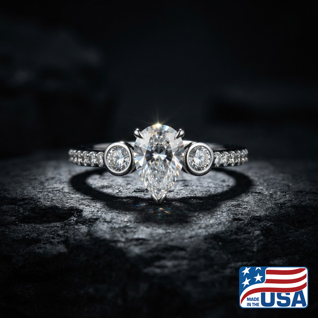 Vivienne Three-Stone Engagement Ring | Pear Moissanite, Platinum | EverLumina