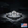 Vivienne Three-Stone Engagement Ring | Pear Moissanite, Platinum | EverLumina