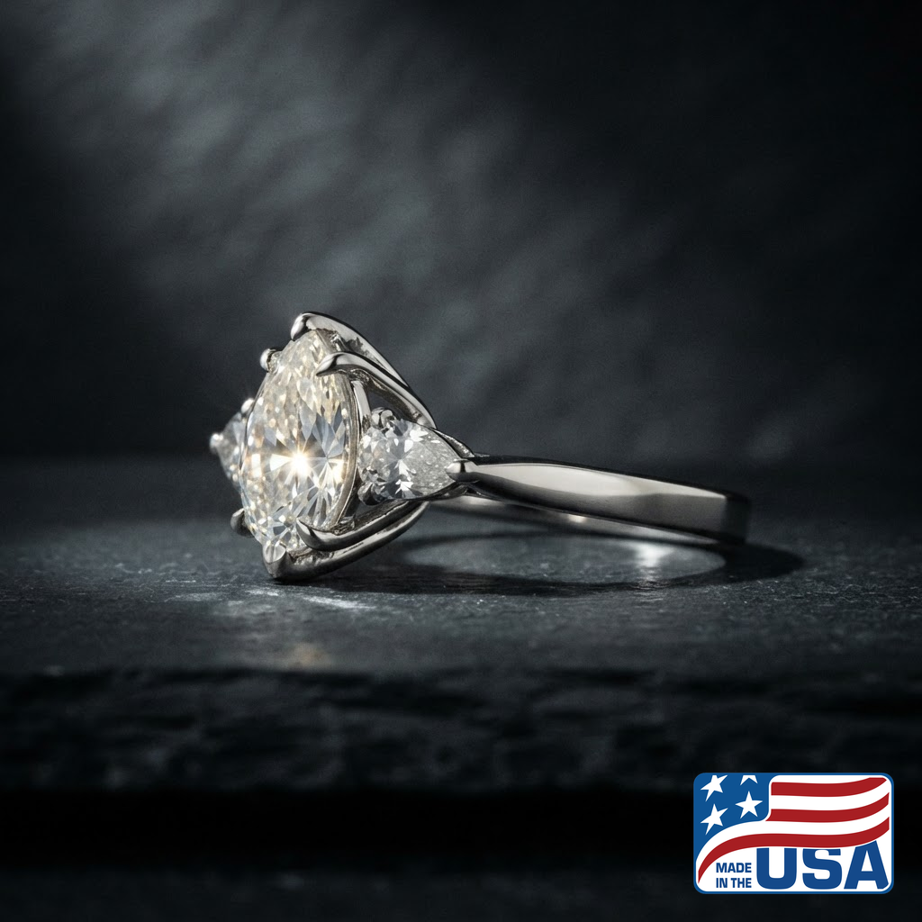 Vivienne Three-Stone Engagement Ring | Pear Moissanite, Platinum | EverLumina